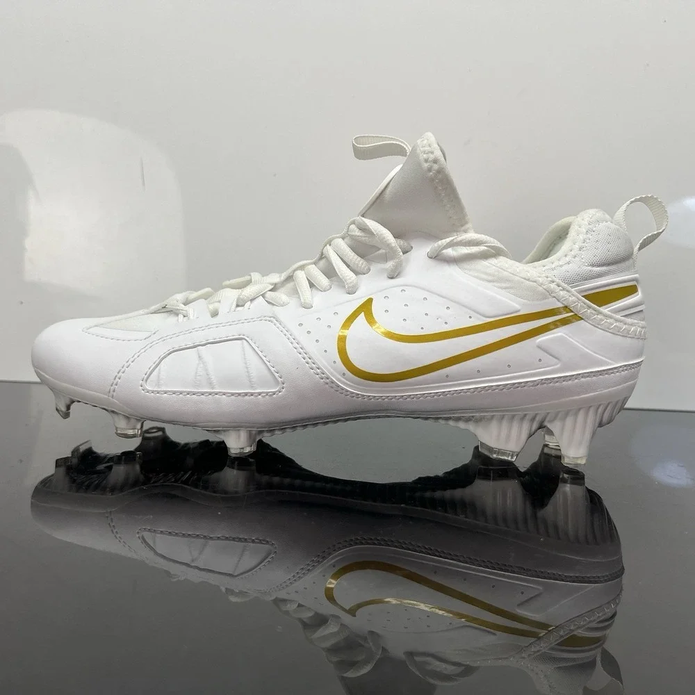Nike Huarache 9 LAX SAMPLE White Gold Lacrosse Cleats FD0090-100 Men Size 8